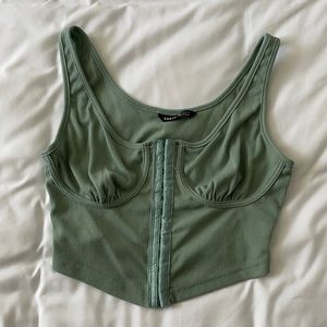 Sage green hook front crop top